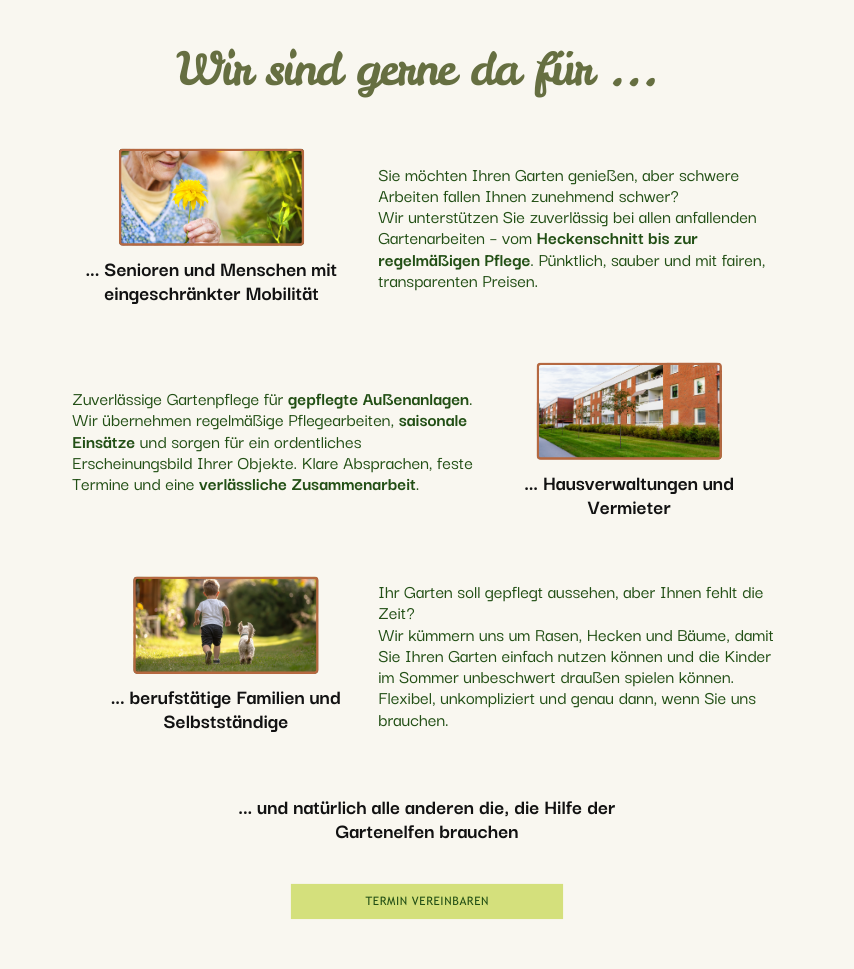 Leistungen im Überblick für den Gartenbau - Website